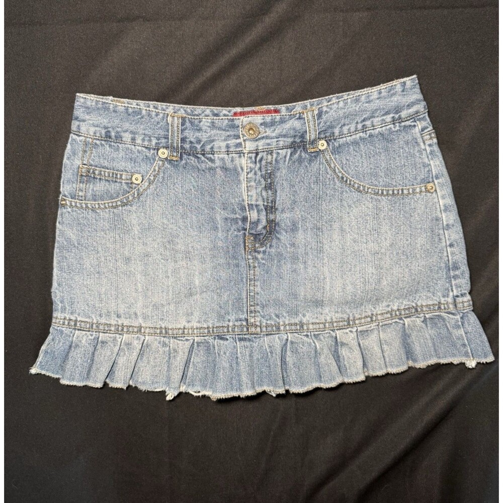 Y2K Justice Denim Pleated Ruffle Mini Skirt Size 14 / 28" Waist
